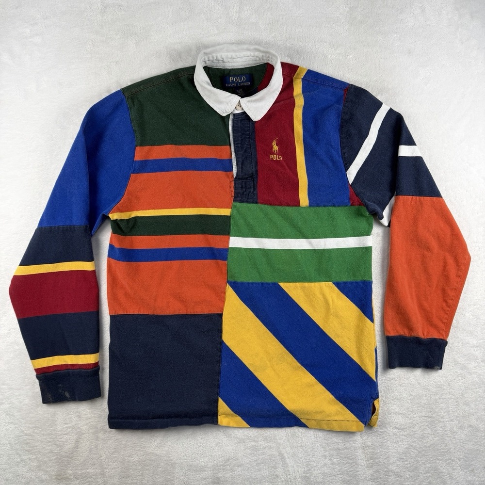 Polo Ralph Lauren Rigby Shirt Boys XL 18-20 Multicolor Patchwork 1/4 Button LS